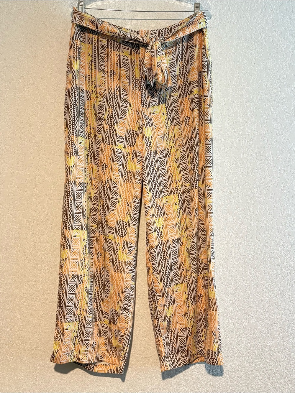 Ashro Tribal-Print Wide Leg Pants in Yellow & Brown